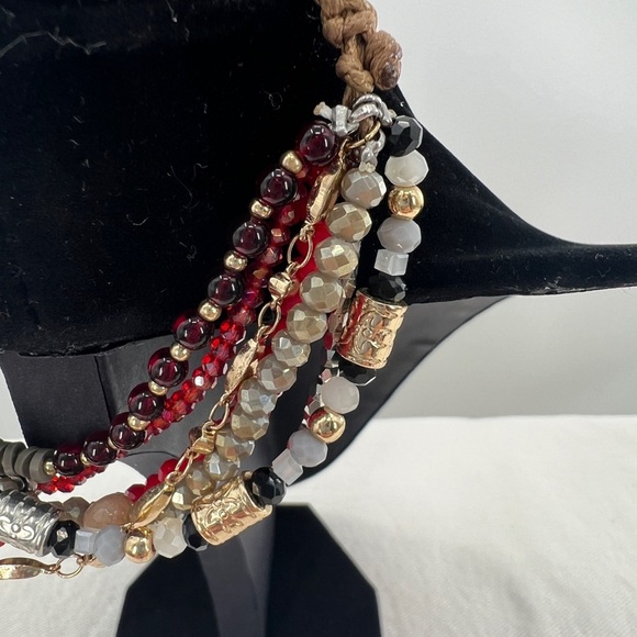 Demdaco Beaded Cross red glass and metal Charm bracelet with 7 strands - Picture 5 of 6